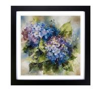 Hydrangea Floral Art Framed Wall Art Print, Ready to Hang Picture for Living Room Bedroom Home Office, Black 18 x 18 Inch (45 x 45 cm)