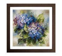 Hydrangea Floral Art Framed Wall Art Print, Ready to Hang Picture for Living Room Bedroom Home Office, Walnut 18 x 18 Inch (45 x 45 cm)