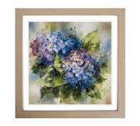 Hydrangea Floral Art Framed Wall Art Print, Ready to Hang Picture for Living Room Bedroom Home Office, Oak 18 x 18 Inch (45 x 45 cm)