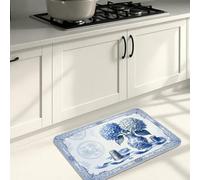 Hydrangea Floral Kitchen Mats for Floor, Blue Flowers Vintage Decorative Soft Mats, Spring Cushioned Comfort Washable Rugs for Kitchen Sinks Laundryroom Bathroom 16x24 Inch