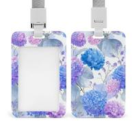Hydrangea Floral Pattern Blue Pink Lavender ID Badge Holder Retractable Clip Card Holder Card Protector Name Badge Name Tag for Work Office Doctor Nurse