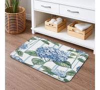 Hydrangea Floral Quick Dry Bath Mat, Vintage Blue Flower Pattern Absorbent Non Slip Shower Mat, Spring Decorative Flannel Washable Bath Rugs for Bathroom Toilet Restroom 16x24 Inch