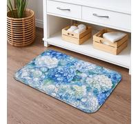 Hydrangea Floral Quick Dry Bath Mat, Vintage Blue Flowers Plants Absorbent Non Slip Shower Mat, Spring Decorative Flannel Washable Bath Rugs for Bathroom Toilet Restroom 20x32 Inch