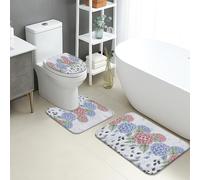 Hydrangea Floral Quick Dry Bath Mat, Vintage Blue Peach Flowers Absorbent Non Slip Shower Mat, Spring Decorative Flannel Washable Bath Rugs for Bathroom Toilet Restroom 3 Piece Sets