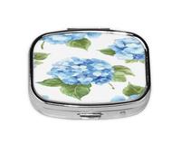 Hydrangea Flower Pattern Pill Case Pill Box Travel Pill Organizer Small Square Medicine Box for Purse & Pocket Gifts