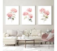 Hydrangea Flower Wall Art Pink Floral Watercolor Art Blooming Hydrangea Painting Minimalist Flower Painting Pink Hydrangea Wall Art Watercolor Hydrangea Print Abstract Floral Poster 16x24inx3 No Frame