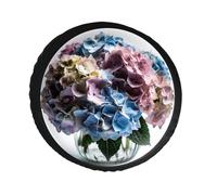 Hydrangea Flowers in Vase Spare Tire Cover PVC Leather Spare Wheel Cover Dustproof Waterproof Jeep Tire Cover for 30inch Camper, RV Trailer, Truck, SUV Fit Diameter 28-34 Inch