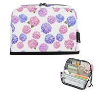 Hydrangea Flowers Pastel Pink Purple Pencil Case Zipper Pouch Large Storage Pencil Bags Cute Pen Marker Bag for Girls Floral Art Kids Back to School Supplies Organizer