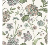 Hydrangea Green Floral Wallpaper - Flowers Botanical Leaves Naturistic Classic Traditional - Stylish Feature Wall