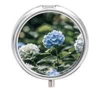 Hydrangea Hibiscus Iris Bird Pill Box Cute Round Pill Box 3 Compartment Decorative Pocket Purse Portable Mini Travel Medicine Tablet Vitamin Fish Oil Holder Organizer Pill Case