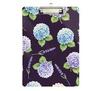 Hydrangea Lavender Purple Blue Clipboard Acrylic Fashion Clipboard Paperboard Chic Design Clipboards, A4 Letter Size 12.5 x 9 Inches Silver Clip