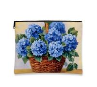 Hydrangea Makeup Bag, Blue Flowers Vintage Artistry Cosmetic Travel Bags for Women, Portable Canvas Zipper Pouch, Holiday Gift Skincare Toiletry Bag Organizer, blue, 7x9 Inch, Basket