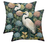 Hydrangea Pillow Covers Set of 2, White Heron Floral Throw Pillows Case, Spring Decorative Square Rustic Decor Cushion Covers for Home Sofa Bed Couch 20x20 Inch