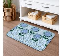 Hydrangea Quick Dry Bath Mat, Blue Green Floral Absorbent Non Slip Shower Mat, Spring Flannel Washable Rugs for Bathroom Toilet Decorative 16x24 Inch