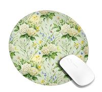 Hydrangea Small Mouse Pad, Floral Nature Butterfly Flower Spring Green Round Rubber Smooth Stitched Edge Cloth Mousepad Accessories for Office Home Computer Laptop Round 8x8 Inch