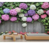 Hydrangea Wall Murals, Floral Large Mural, Wood Grain Wallpaper for Bedroom, Hydrangea Wallpaper - 400x280cm (Not Peel n' Stick)