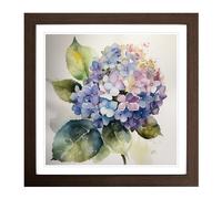 Hydrangea Watercolour Framed Wall Art Print, Ready to Hang Picture for Living Room Bedroom Home Office, Walnut 18 x 18 Inch (45 x 45 cm)