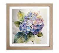 Hydrangea Watercolour Framed Wall Art Print, Ready to Hang Picture for Living Room Bedroom Home Office, Oak 18 x 18 Inch (45 x 45 cm)