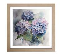 Hydrangea Watercolour No.1 Framed Wall Art Print, Ready to Hang Picture for Living Room Bedroom Home Office, Oak 18 x 18 Inch (45 x 45 cm)
