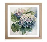 Hydrangea Watercolour No.2 Framed Wall Art Print, Ready to Hang Picture for Living Room Bedroom Home Office, Oak 18 x 18 Inch (45 x 45 cm)