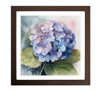 Hydrangea Watercolour No.3 Framed Wall Art Print, Ready to Hang Picture for Living Room Bedroom Home Office, Walnut 18 x 18 Inch (45 x 45 cm)