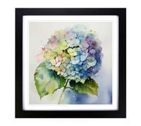 Hydrangea Watercolour No.4 Framed Wall Art Print, Ready to Hang Picture for Living Room Bedroom Home Office, Black 18 x 18 Inch (45 x 45 cm)
