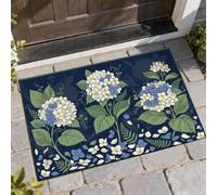 Hydrangea Welcome Door Mat, Floral Nature Leaf Vine Spring Navy Non-Slip Dirt Trapper Under Doormat Rug for House Office Outside Inside Entrance Decor 29x17 Inch