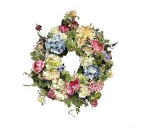 Hydrangea Wreath, Spring Rainbow Artificial Hydrangea Wreath Rainbow Flowers Garland for Front Door Home Decor