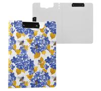 Hydrangea Yellow Bee Clipboard a4 Clip Board Foldover Document Folder Files for Paperwork with Clips Lightweight Plastic