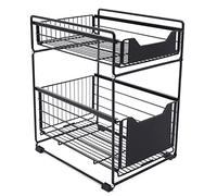 Hydrangeary 2 Tier Under Sink Storage Drawer Kitchen Organizer Metal Sliding Storage Basket, for Kitchen Countertop Bathroom Office Desktop, 37 * 28 * 44cm, Black