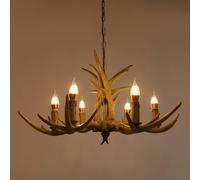 Hydrangeary Vintage Antler Chandelier 6 E14 Bulbs Rustic Farmhouse Ceiling Light Adjustable Height Resin Iron Pendant Lighting for Dining Room Bedroom Cafe Bar
