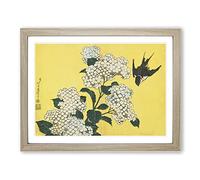 Hydrangeas And Swallow By Katsushika Hokusai Asian Japanese Framed Print | A4 Oak Framed Wall Art | Ready to Hang | Asian Nature Picture | Living Room Bedroom Lounge Office