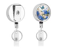 Hydrangeas Daisies Butterflies Badge Reel Retractable Stainless Steel Badge Clip with Lanyard Cute Badges Reel Holder Heavy-Duty Nurse Doctor Name Tag Badges Clip for Work