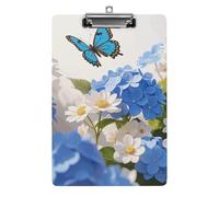 Hydrangeas Daisies Butterflies Clipboard 8.5×12.5 Inch Acrylic Clip Board with Metal Clip A4 Letter Size Decorative Clipboard Cute Hanging Clipboards for Office, Teacher, Nurse, Doctor,