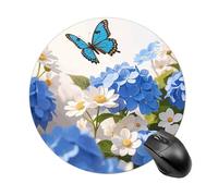 Hydrangeas Daisies Butterflies Mouse Pad Round Laptop Mouse Mat Cute Computer Mousepad Keyboard Pad Non-Slip Desk Pads for Gaming Office Work Home