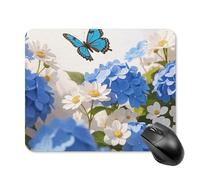 Hydrangeas Daisies Butterflies Mouse Pad Square Mouse Mat Non-Slip Rubber Base Mousepad Wireless Mice Mat for Gaming, Office & Home, Waterproof Mouses Mats for Laptop/Desktop 20 * 25cm