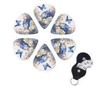 Hydrangeas Daisies Butterflies Print Guitar Picks 6 Pack Guitar Plectrums with Pick Holders Bass Picks For Acoustic Guitar Bass Electric Ukulele Includes 0.46mm, 0.71mm, 0.96mm