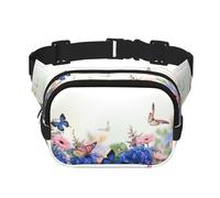 Hydrangeas Daisies Butterflies Print Men and Women Square Double Layer Waist Bag Workout Crossbody Travel Waist Bag, Black, One Size