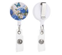 Hydrangeas Daisies Butterflies Retractable Badge Reel - Personalized ID Name Badge Holder with Lanyard Cute Badges Reel Holder Round Nurse Doctor Name Tag Badges Clip for Work