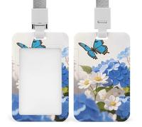 Hydrangeas Daisies Butterflies Retractable ID Badge Holder with Lanyard - Vertical Badge Reel,Keychain Clip,Name Tag Id Card Holder Protector for Nurse Officer Teacher Security Staff Women Men