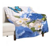 Hydrangeas Daisies Butterflies Soft Throw Blanket for Couch Lightweight Flannel Blanket for Sofa Couch Throw Bed Warm Cozy Decorative Blankets Fall Winter Decor 40"x50"