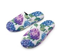 Hydrangeas Flowers Warm Mens Slippers Slip On Soft Fleece House Shoes Winter Indoor Outdoor