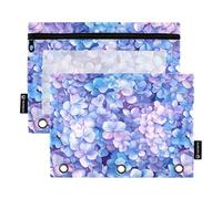 Hydrangeas Summer Flowers 3 Rings Binder Pencil Pouch Pencil Bag with Zipper 2 Pack Recycled Storage Bag Stationery Accessories