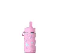 Hydrapeak Mini 14oz Fun Sticker Print Water Bottle with Straw Lid, Stainless Steel Double Wall Insulated Water Bottle, Leak-Proof and Spill-Proof Water Bottle, Butterfly Allover-Bubblegum