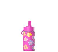 Hydrapeak Mini 14oz Fun Sticker Print Water Bottle with Straw Lid, Stainless Steel Double Wall Insulated, Leak-Proof and Spill-Proof, Playful Daisy Fuchsia