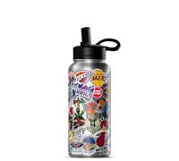Hydrapeak NBA Officially Licensed All-Team Sticker Print Logo 32oz Insulated Water Bottle with Straw Lid and Handle, Stainless Steel Bottle, Great for Fans of All Ages