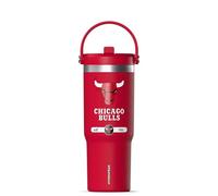 Hydrapeak NBA Officially Licensed Chicago Bulls Nomad 32oz Insulated Stainless Steel Leakproof Travel Tumbler with Flexible Grip Handle, Straw Lid & Cupholder Friendly Design