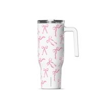Hydrapeak Voyager 40 oz Fun Sticker Print Tumbler with Handle and Straw Lid | Reusable Stainless Steel Water Bottle Travel Mug Cupholder Friendly | Insulated Cup (Pink Bows)