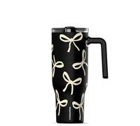 Hydrapeak Voyager 40 oz Tumbler with Handle and Straw, 100% Leakproof Insulated Tumbler with Sip and Straw Lid, Made of Stainless Steel, Cup Holder Friendly Base (Cream Bows)