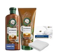 Hydrating Coconut Shampoo 350ml, Conditioner 250ml, Gentle Moisturising Beauty Bar & White Flannel - Hair & Skin Care Set - Nourishing Shower Set for Dry Hair & Skin